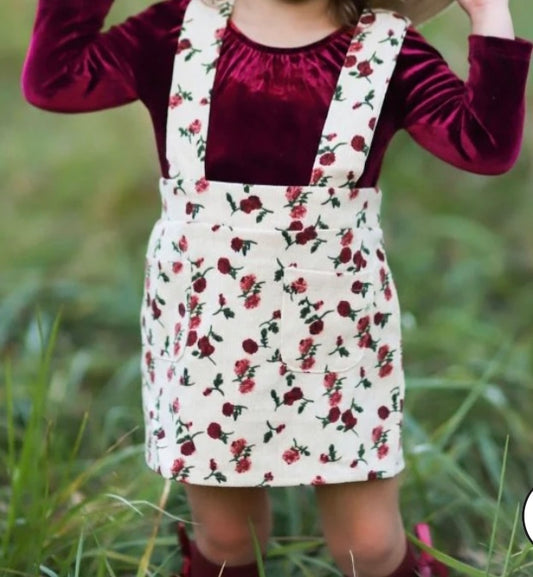 Red rose petal suspender skirt